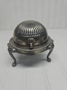 Vintage Leonard Silver Plated Dome Roll Top Lion Caviar Butter Dish - Picture 1 of 5
