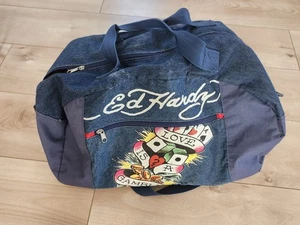 Vintage Ed Hardy Love is a Gamble Denim Duffle Bag Signature Tote Travel Carryon - Picture 1 of 17