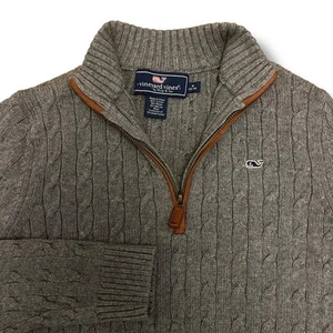 Vineyard Vines Cable Knit Sweater Boys Medium Charcoal Gray Quarter Zip Whale - Picture 1 of 8