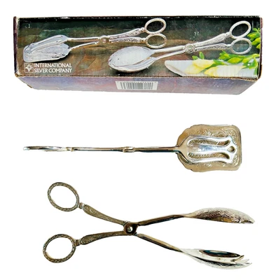Vintage International Silver Company Silverplated Serving Tongs Set NEW IN BOX - Image 1 of 4