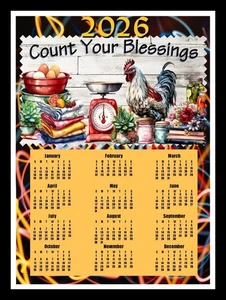 2026 CALENDAR MAGNET Count Your Blessings Country Rooster Scene - WH BG 8" x 10" - Picture 1 of 2