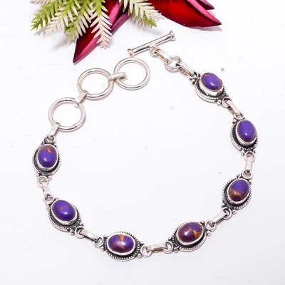 Copper Purple Turquoise 925 Sterling Silver Adjustable Bracelet 8.99" B83416 - Image 1 of 3