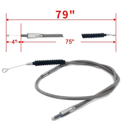 For Harley Touring Road King Road Glide Fatboy Clutch Cable Stainless 79" 190cm — 第 1/4 张图片