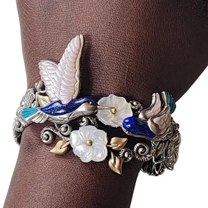 Barbara Bixby Bracelet Hummingbirds Sterling 18K Gold Cuff Bracelet Turquoise 7" - Picture 1 of 23