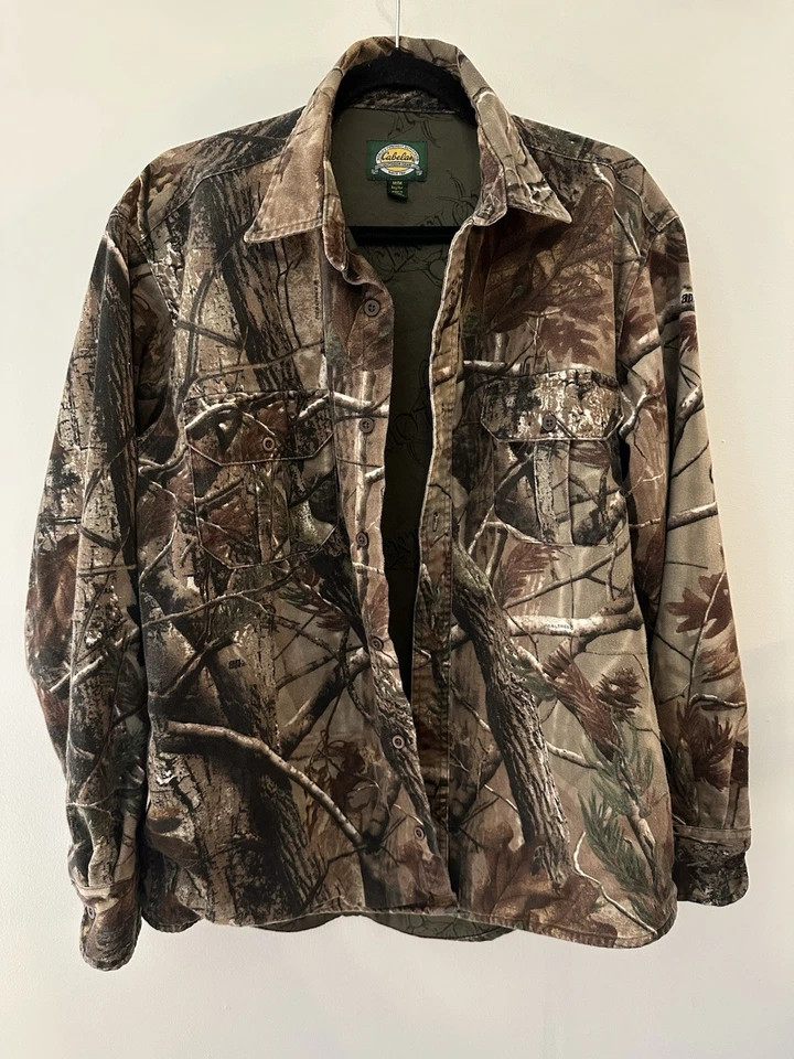 Camisa Chaqueta Cabelas Scent Lok Para Hombre Mediana Marrón Hoja de Árbol Camuflaje Abotonada Foto 1 de 4