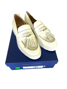 Stuart Weitzman Loafers Flat White Patent Tassel EU 37 US6.5 BOX DUSTBAG NEW - Picture 1 of 11