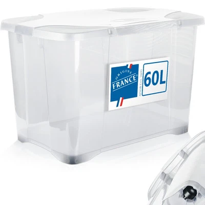 Aufbewahrungsbox 60L Ordnungsbox XL Rollen Deckel rollbar Box groß Kunststoff - Bild 1 von 4