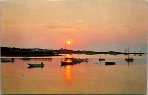 Postkarte Block Island Rhode Island Sonnenuntergang über neuem Hafen Vintage UNP - Bild 1 von 2