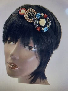 HAARSCHMUCK BÖHMISCHES STIRNBAND METALLPERLE LUCITE PERLE GUMMIBAND STOFF - Bild 1 von 5