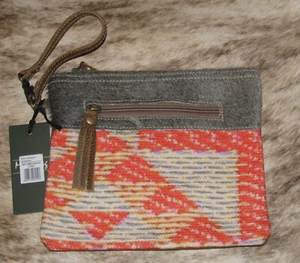 Myra Bags #2632 Teppich, Leder, Canvas, Hairon 9"x8" Beutel Kalbsleder Clutch ~ - Bild 1 von 3