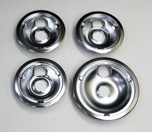 Range Burner Drip Pan Bowl Bib Set for GE 3 of WB31K5024 1 of WB31K5025 Chrome - Picture 1 of 2