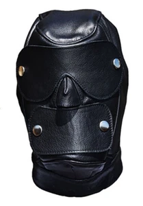 100% Leather Slave Hood pop off eyes and mouth piece lace up back - Picture 1 of 1
