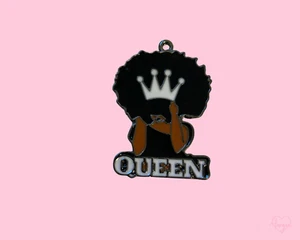 Black Queen Afro Crown Charm | DIY Black Girl Magic Pendant for Jewelry Making  - Picture 1 of 5