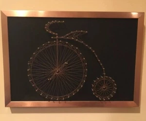 Framed Big Wheel Bicycle Wire and Nail Wall Art, Wire Art - Picture 1 of 7