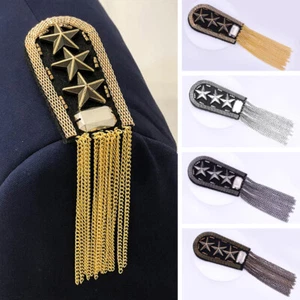 1 Pair Star Tassel Chain Epaulet Shoulder Boards Badge Military Suit Appliques - Picture 1 of 12