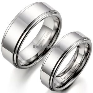 Polished Silver Tungsten Carbide Ring Flat Ridged Edges Aniversary Wedding Band