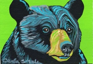 Pintura Miniatura Original ACEO Oso Negro Arte Vida Silvestre -C. Pequeño - Imagen 1 de 2