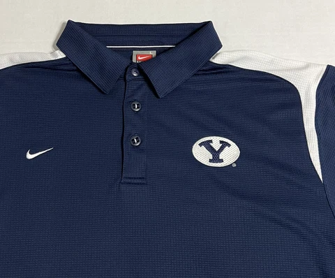 Nike Team FitDry Men’s Large BYU Cougars Blue Golf Polo Shirt Cover