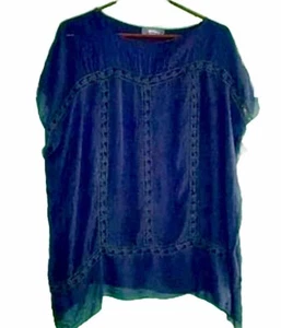 Blusa suéter Giulia 100% seda con encaje, talla L, azul marino, hecha en Italia - Imagen 1 de 9