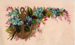 Antique 1800s Victorian Calling Card – Embossed Floral & Anchor Design - Picture 1 of 1