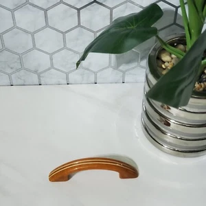Art Deco Bakelite Catalin Butterscotch White Striping Drawer Cabinet Handle - Picture 1 of 8