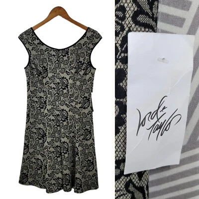 New Maggy London Sheath Dress Size 8 Floral Lace Print Tan Stretch party  - Image 1 of 4