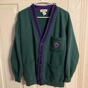 Vintage GAP Sport Green/Purple Academy Cardigan USA School Buttons - Size Small - Picture 1 of 7