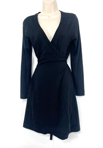 ICEBREAKER Women's Black Crossover Dress UK 8 10 S Soft Thin MERINO WOOL Jersey - Picture 1 of 5