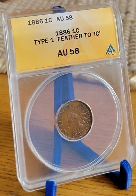 1886 1C TYPE 1 Indian Cent AU58 ANACS - Image 1 of 2