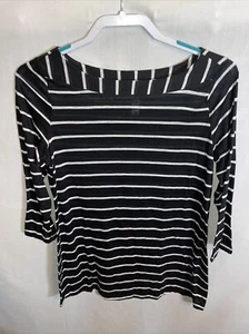 Three Seasons Maternity Casual Tunic Womens Size Medium Black Striped 3/4 Slv - Picture 1 of 12