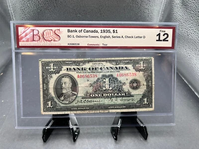 1935 Bank Of Canada $1 Bank Note Series A BCS Graded F-12 SN# A0686538 - Image 1 of 4