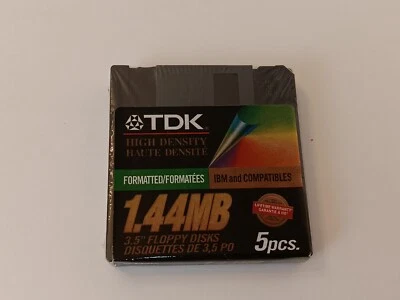 Disquetes TDK 3,5 pulgadas 1,44 MB IBM formateados de alta densidad paquete de 5 nuevos sellados  Foto 1 de 2