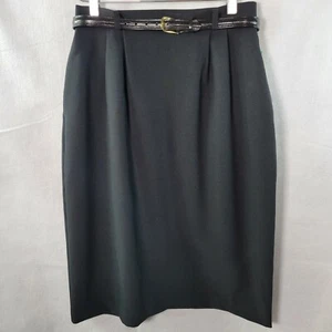Stretch Womens Pencil Skirt Size 10 Black Belt Straight Pockets Slit - Picture 1 of 11