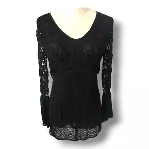 Vintage Alberto Makali Crochet Sweater Medium Black Beaded Lined Italy - Picture 1 of 17