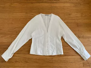 ZARA Womens sz S white V-neck button down shirt blazer jacket - Picture 1 of 10