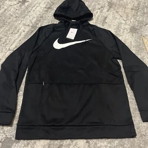 MEN NIKE THERMA PULLOVER SWOOSH TRAINING HOODIE BLACK CU6238-010 SIZE LARGE TALL - Picture 1 of 6