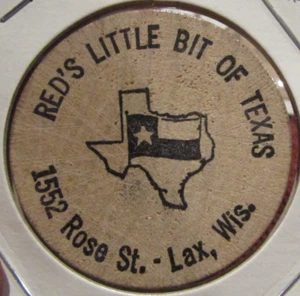 Vintage Red's Little Bit of Texas LaCrosse, WI Wooden Nickel - Token Wisconsin - Picture 1 of 2
