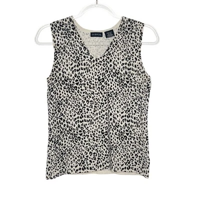 Blusa GEORGE Estampado Animal Mezcla Seda Sin Mangas Cuello en V Tejida Beige Negra Mujer M Foto 1 de 4
