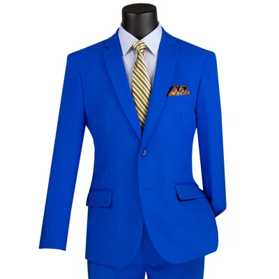 LUCCI Men's Royal Blue 2-Button Slim-Fit Poplin Polyester Suit, 34S-52L - NEW - Image 1 of 3