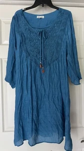 NWT Indigo Rose Dark Turquoise Blue Peasant Boho Crochet Plus Size 3X - Picture 1 of 4