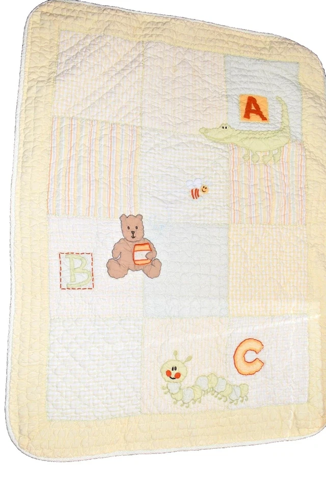 H9!ВАУ! Винтажное хлопковое стеганое одеяло для кроватки BABY GAP ABC Brannan BEAR - Изображение 1 из 4
