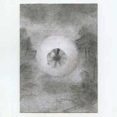 Tim Olly Eyeball #10 original charcoal drawing ACEO art card Halloween - Image 1 of 4