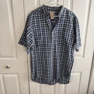 Puritan Blue Cream Plaid Short Sleeve Button Down Men’s Size Large  - Picture 1 of 4