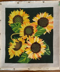 Needle Point Canvas Sunflowers To Finish Hand Painted Canvas Stunning - Picture 1 of 5