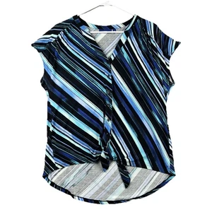 Apt. 9 Women’s Blouse M Blue Black Print Button Up Knot - Picture 1 of 9