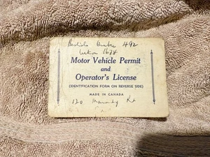 VINTAGE CANADIAN MOTOR VEHICLE PERMIT & OPERATOR’S LICENSE PAPERWORK – ORIGINAL  - Bild 1 von 2