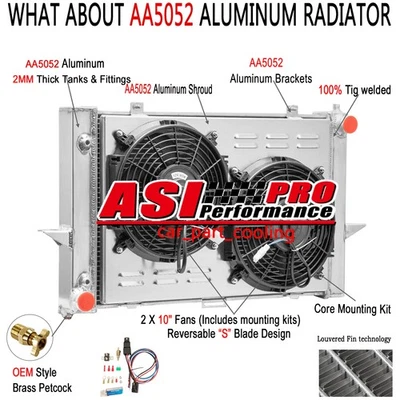 2 ROW Aluminum Radiator Shroud Fan For 1998-04 03 Volvo C70 V70 S70 2.3L 2.4L L5 Foto 1 de 4