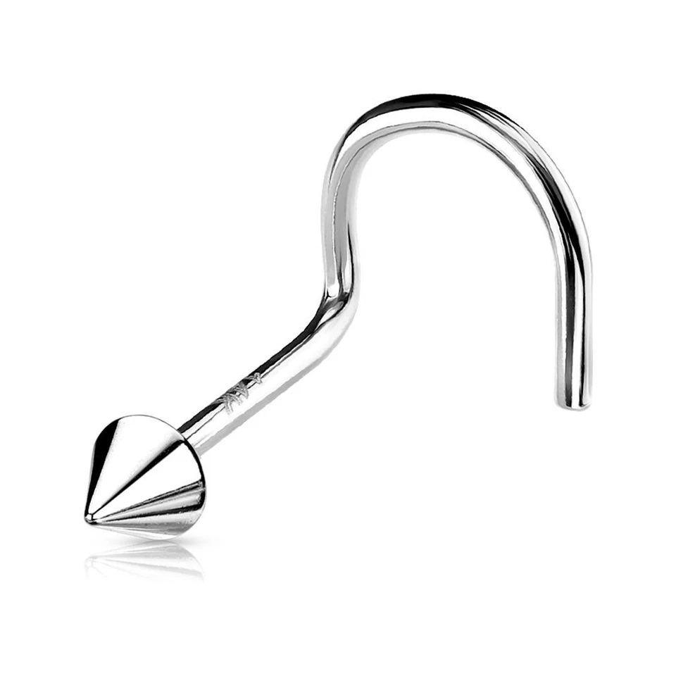 Piercing Naso Asta Curvo Oro Bianco 14 Carati Spike - Immagine 1 di 1