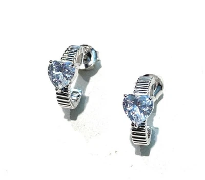 Orecchini Cerchietto Zircone cuore Argento 925 Rodio Bianco Farfallina - Immagine 1 di 3
