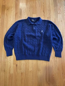 Maglione Vintage Polo Ralph Lauren Taglia XL Maglia Cavo Cotone Preppy Blu RL Golf - Foto 1 di 10